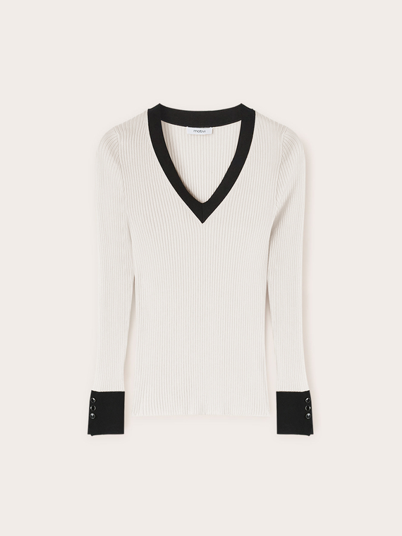 Two-tone ribbed sweater