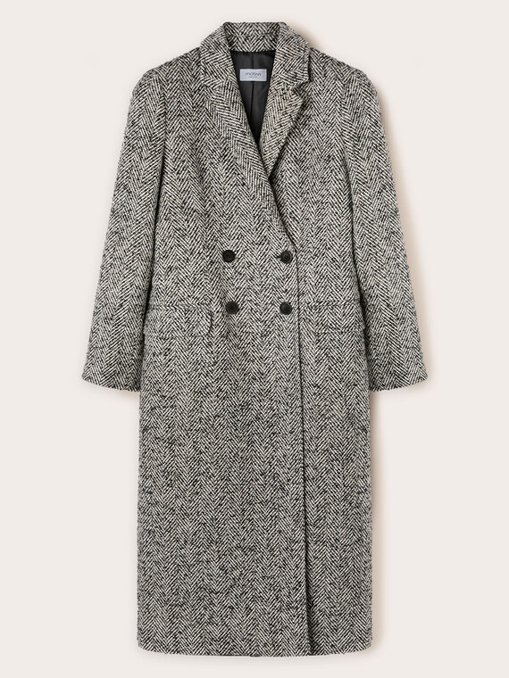 Wool blend herringbone yarn dyed coat