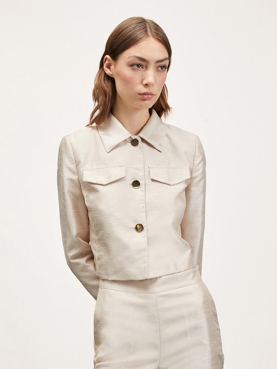 Shantung-effect cropped jacket