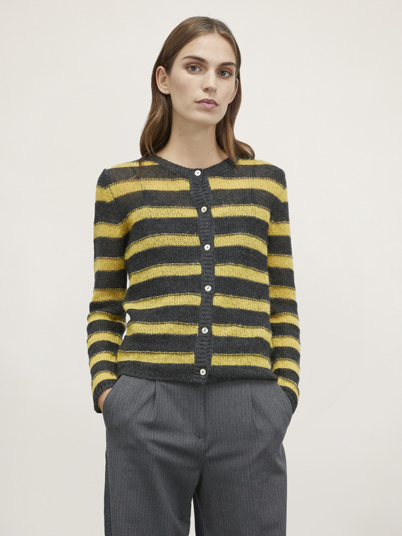 Cardigan in maglia a righe jacquard misto lana