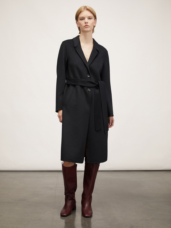 Single-breasted double cloth midi coat