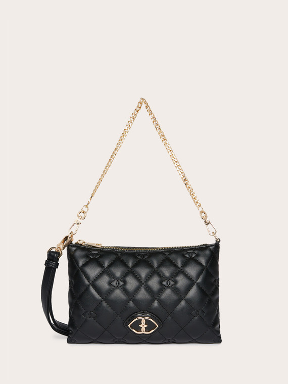 Flat clutch in quilted coated fabric