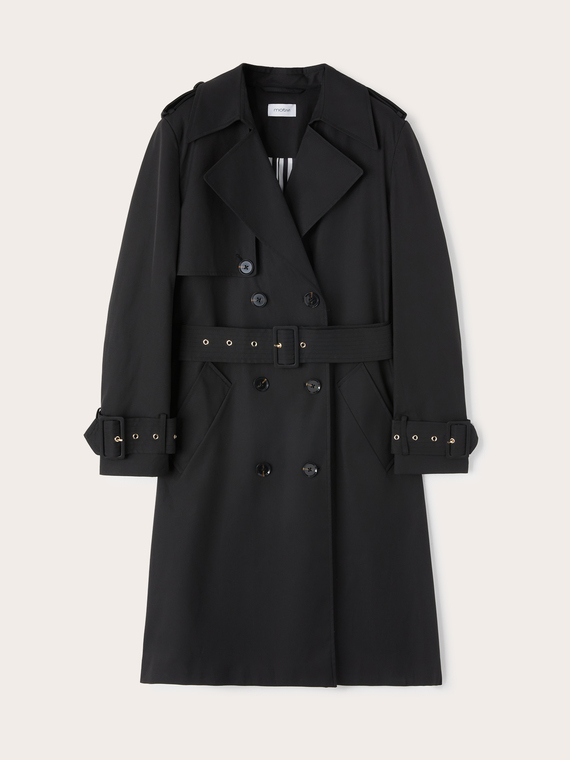 Double-breasted technical fabric trench-coat