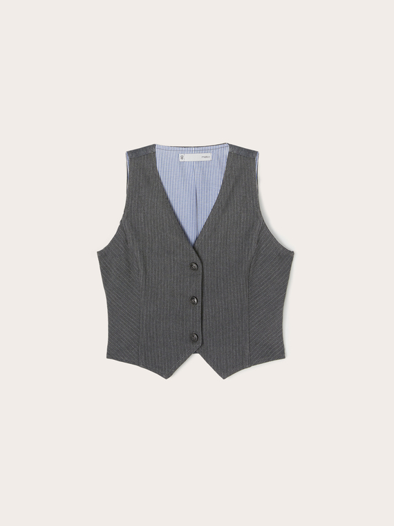 Pinstripe waistcoat with denim insert