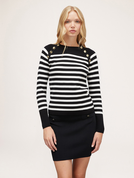 Striped button feature sweater