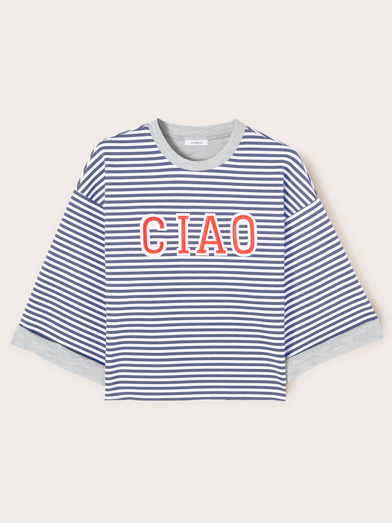 Oversized striped scuba fabric T-shirt