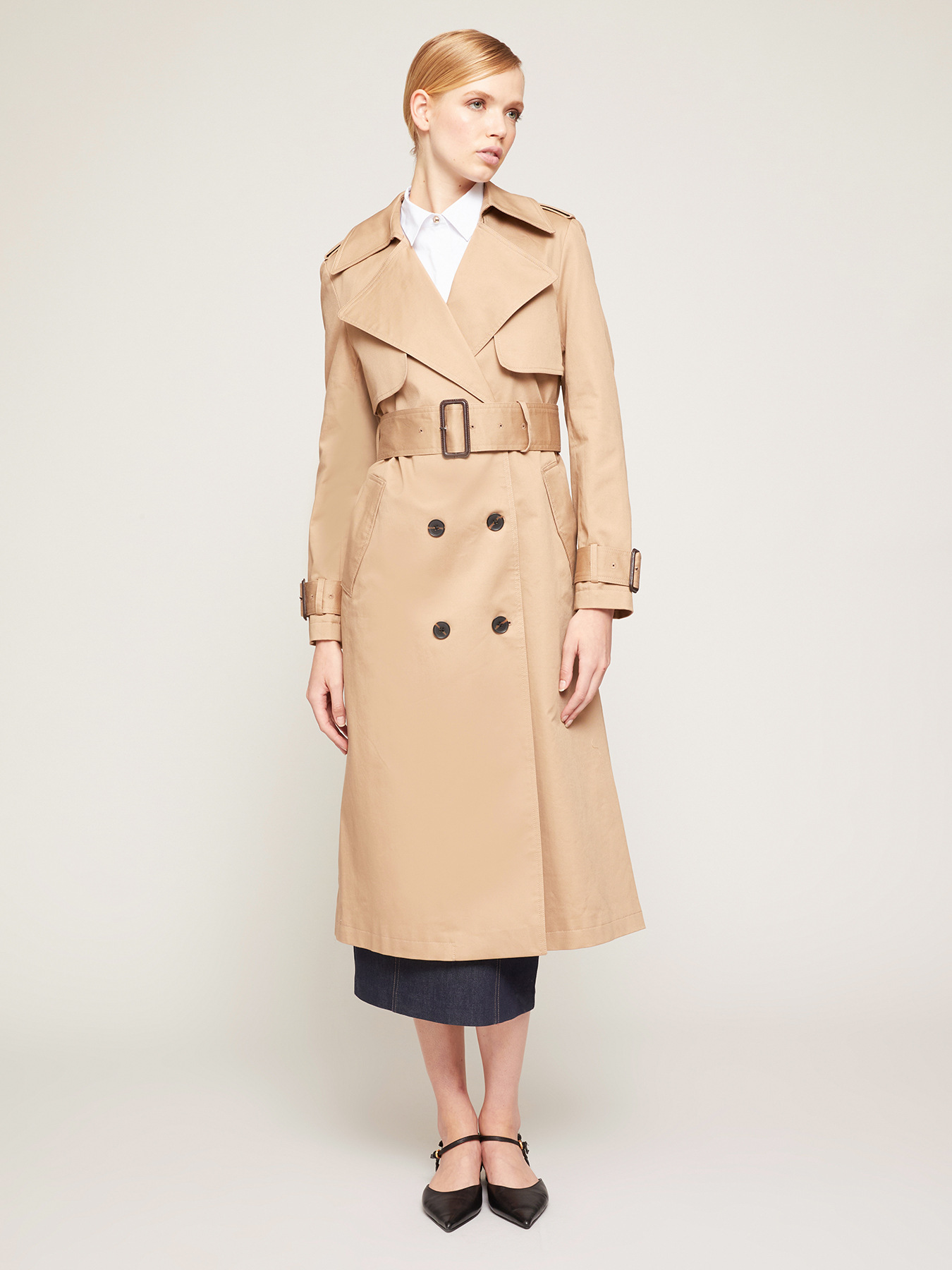 Long double-breasted trench coat