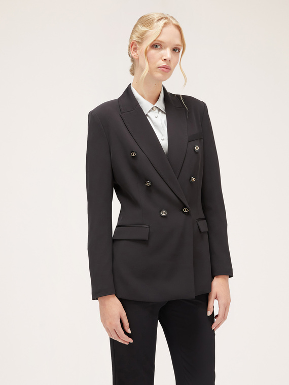 Zweireihiger Blazer mit Einsätzen aus Satin