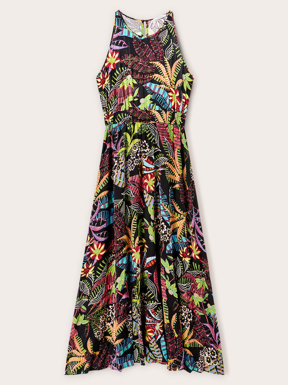 Long tropical dress with halter neck