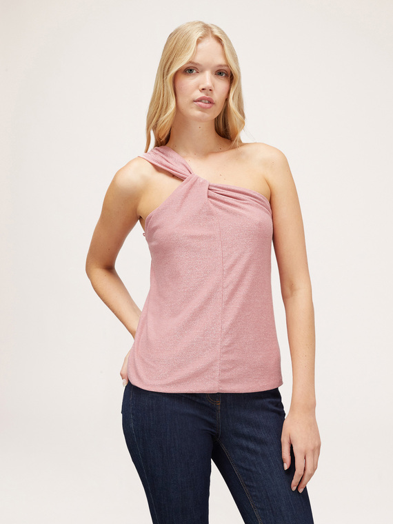 One-shoulder lurex top