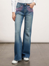 Jeans wide leg con ricamo di pietre image number 0