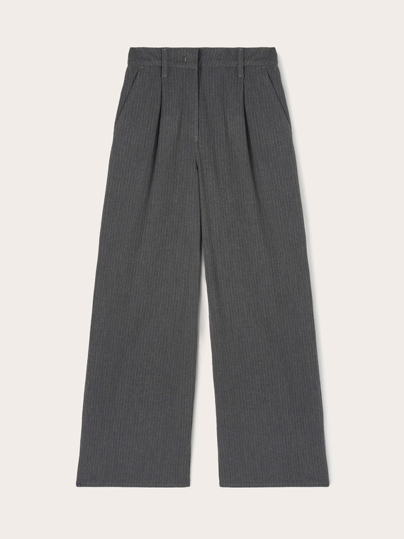 Pantaloni palazzo gessati con inserto in denim