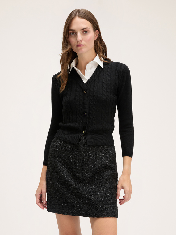 Cable pattern sweater with shirt collar