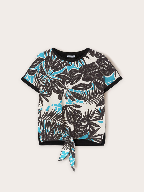T-shirt with tropical pattern knot