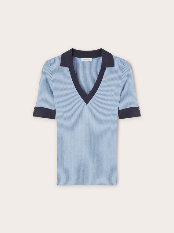 Ribbed knit polo shirt