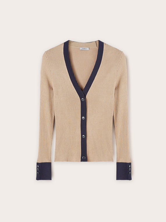 Two-tone rib knit cardigan