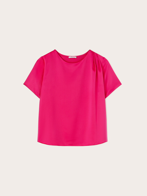 Two-material T-shirt with pleats