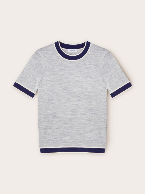 Wool T-shirt with contrasting borders