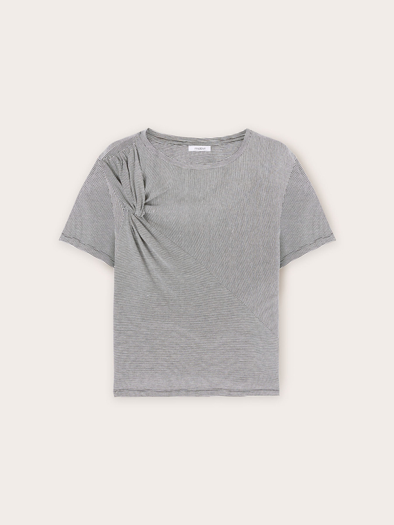 Micro-striped T-shirt with knot