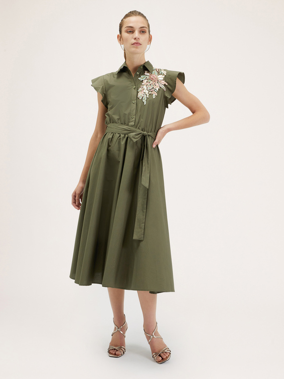 Poplin chemisier dress with embroidery