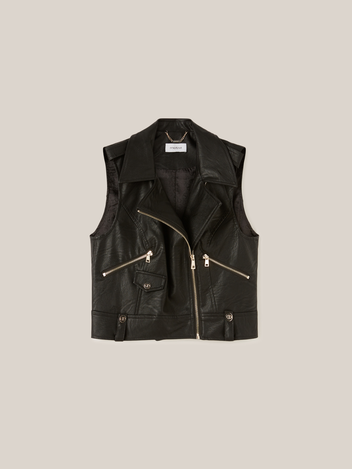 faux leather sleeveless biker jacket black