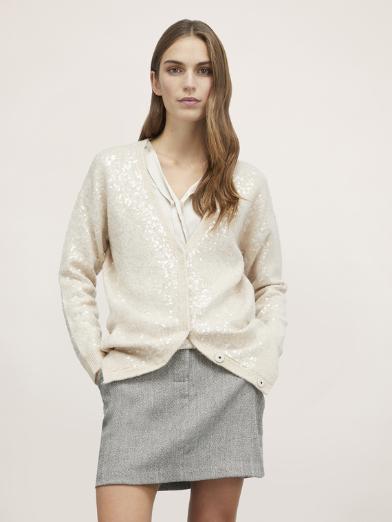 Cardigan in maglia misto lana full paillettes