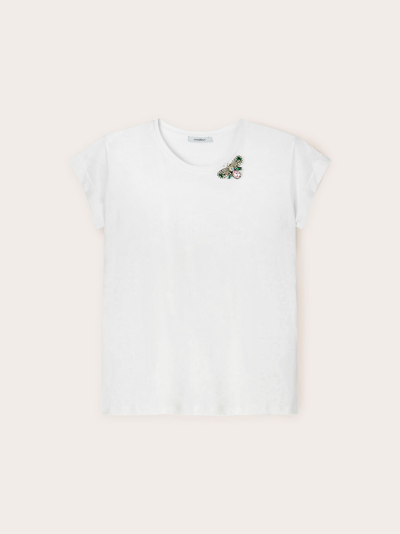 T-shirt con applicazione a farfalla gioiello