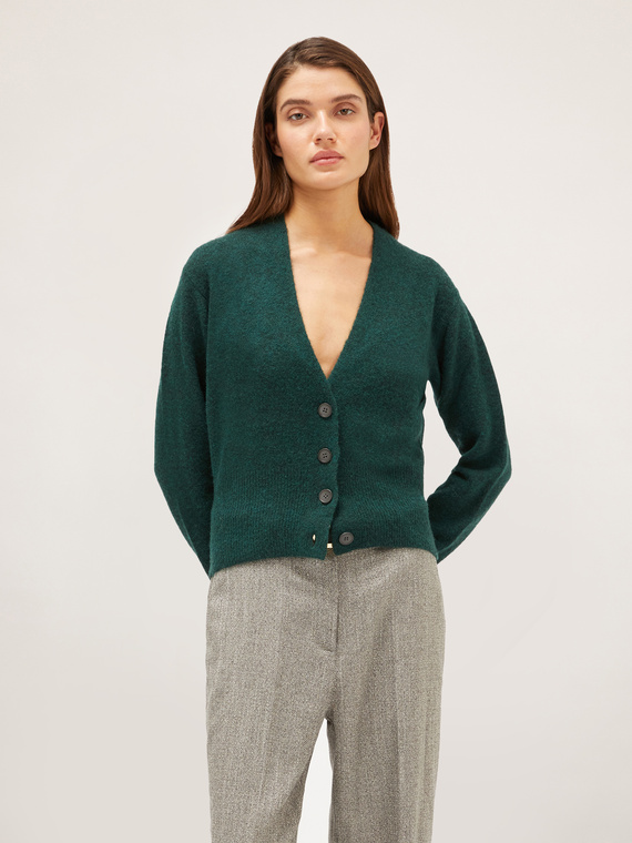 Cardigan scollo a v misto lana