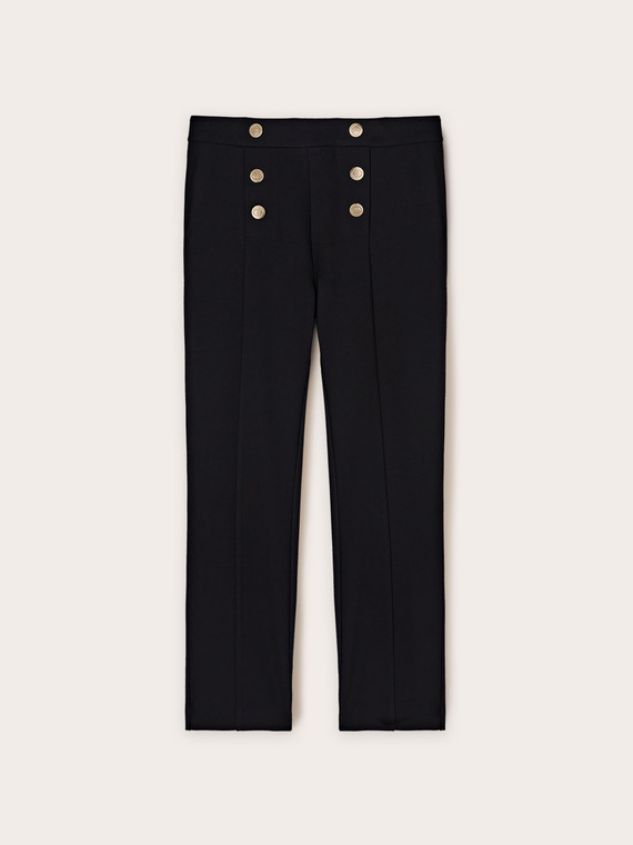 Milano knit fabric regular trousers button feature