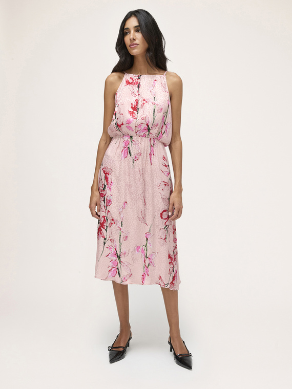 Satin dress with flower pattern