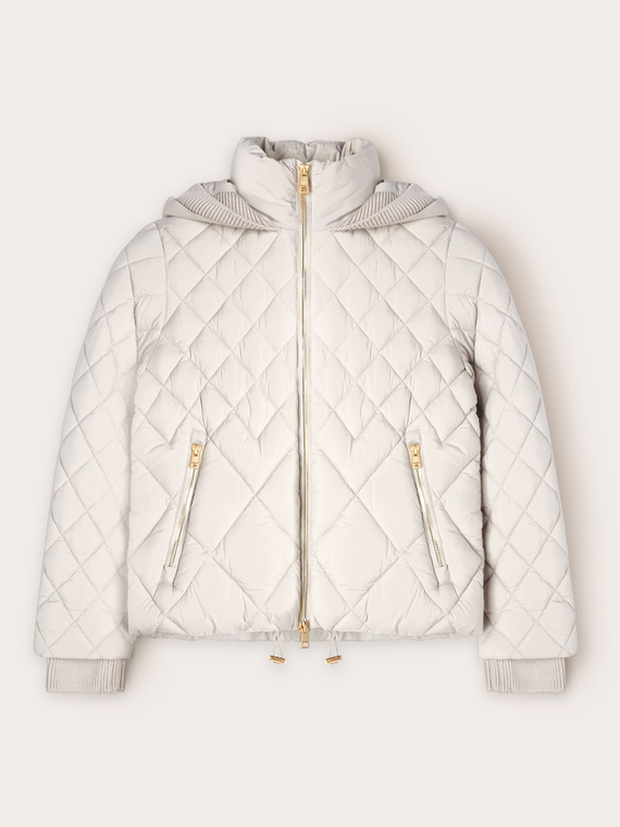 Padded jacket with hood and knit borders