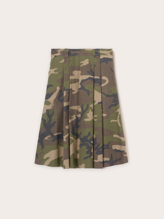 Camo patterned pleated midi skirt