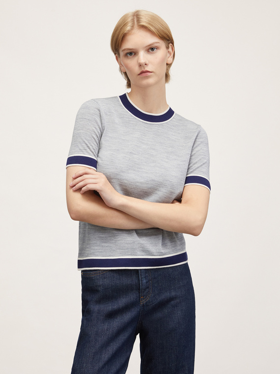 Wool T-shirt with contrasting edges