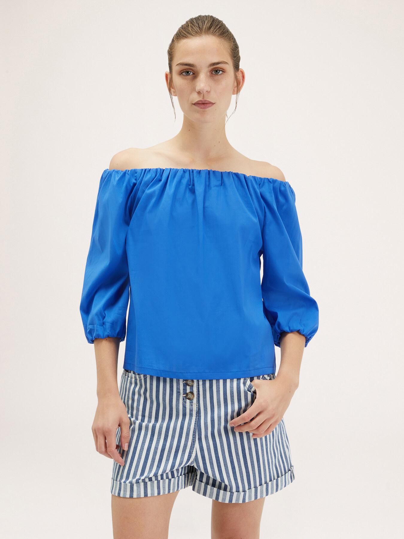 Blusa con scollo elastico off-shoulder image number 0