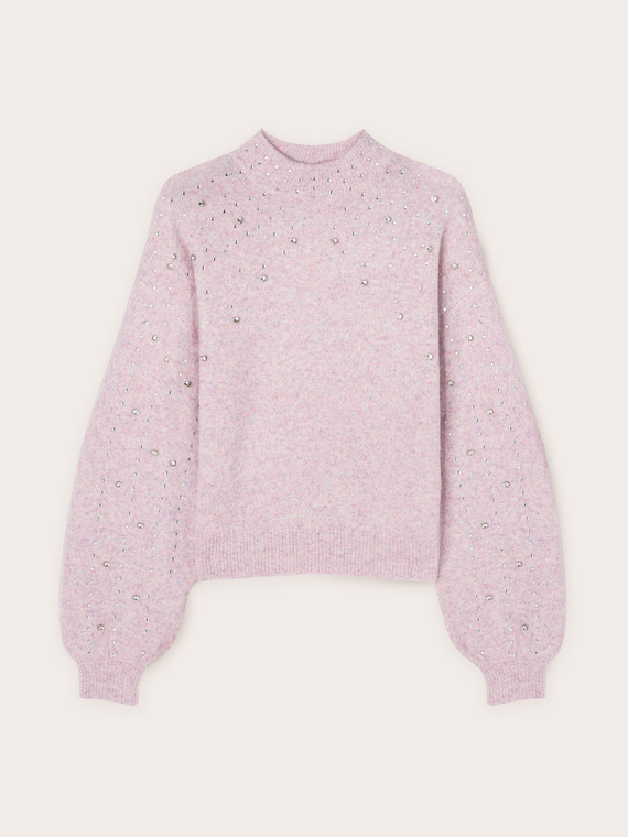 Sweater with embroidered gemstones