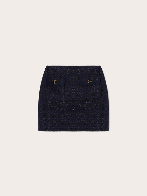 Short lurex tweed skirt with pockets