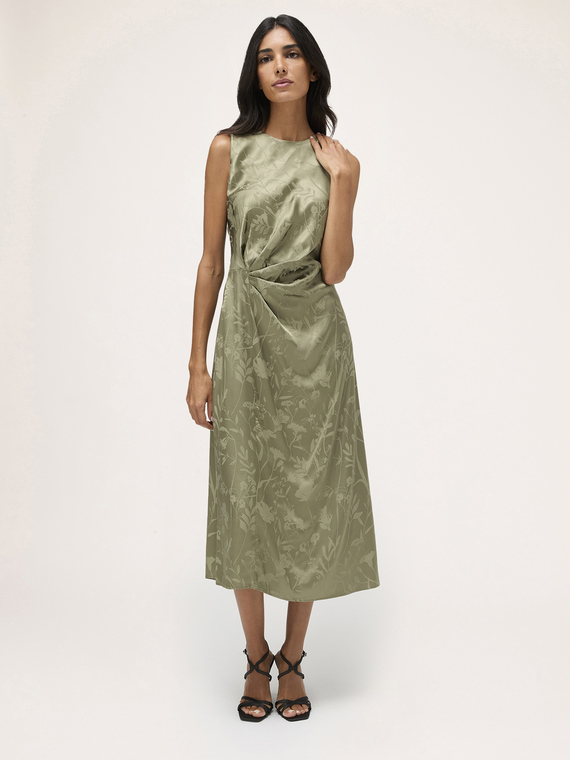 Dress with draping in jacquard satin