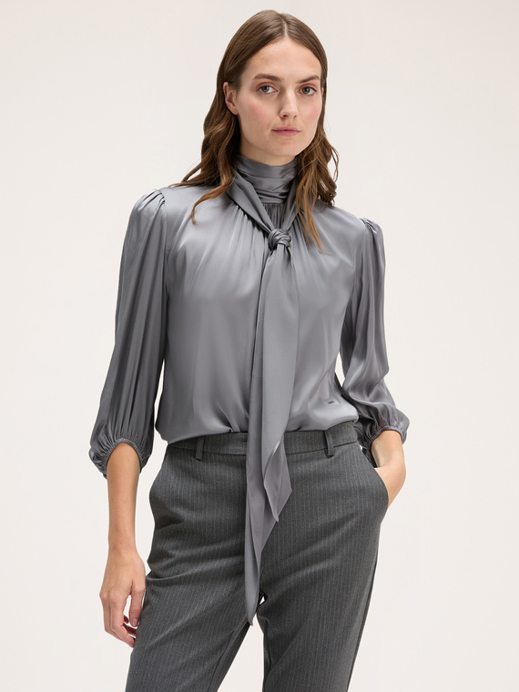 Satin blouse with sash collar