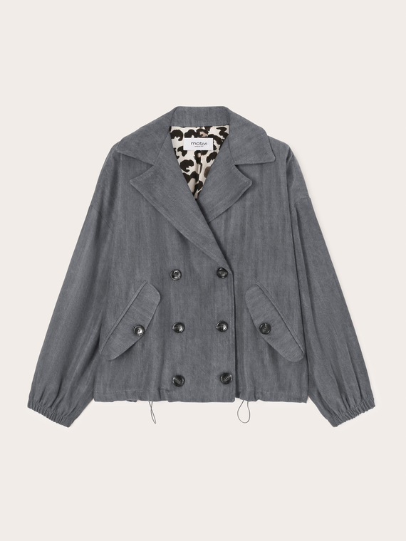 Double-breasted denim effect bomber jacket