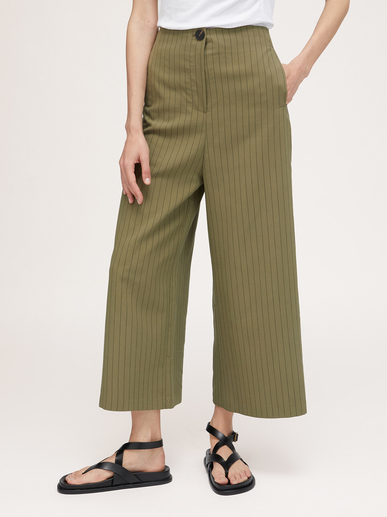 Cropped pinstriped trousers image number 0