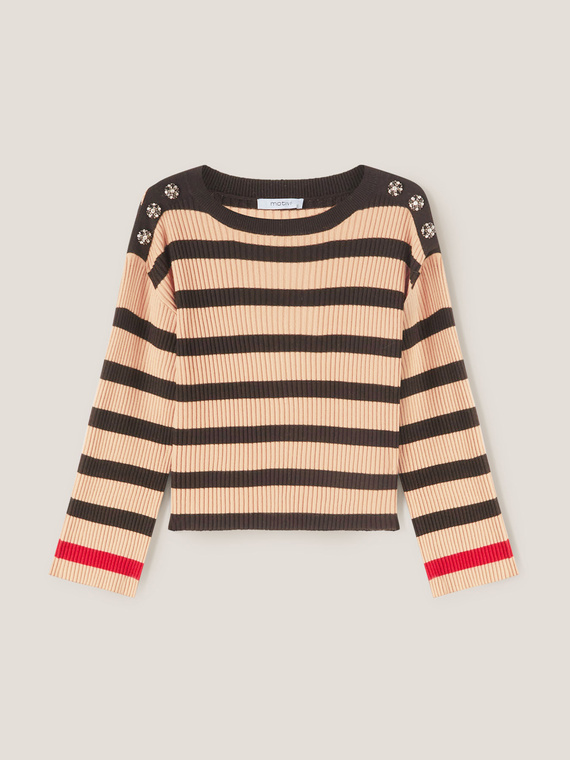 Striped sweater with jewel buttons feature