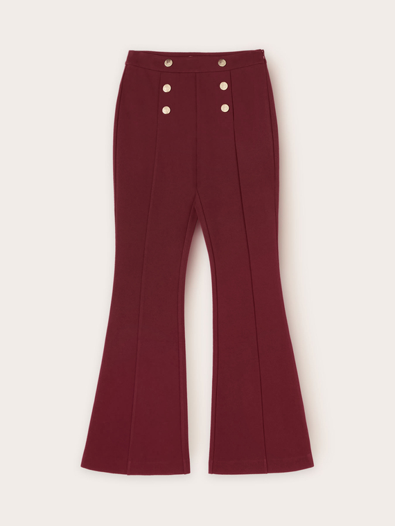 Milano knit fabric flare trousers button feature