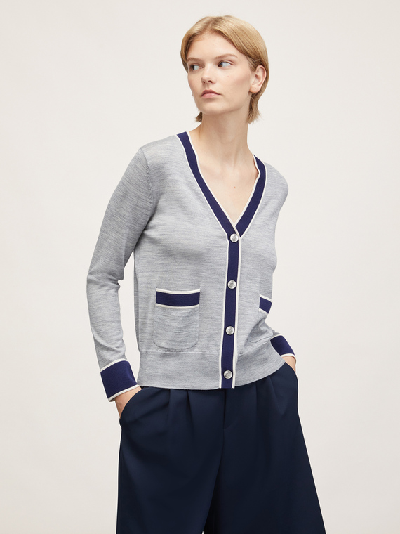 Cardigan with contrasting wool borders