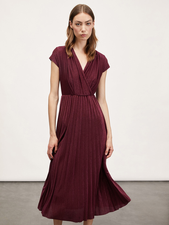 Midi lurex dress with pleated skirt