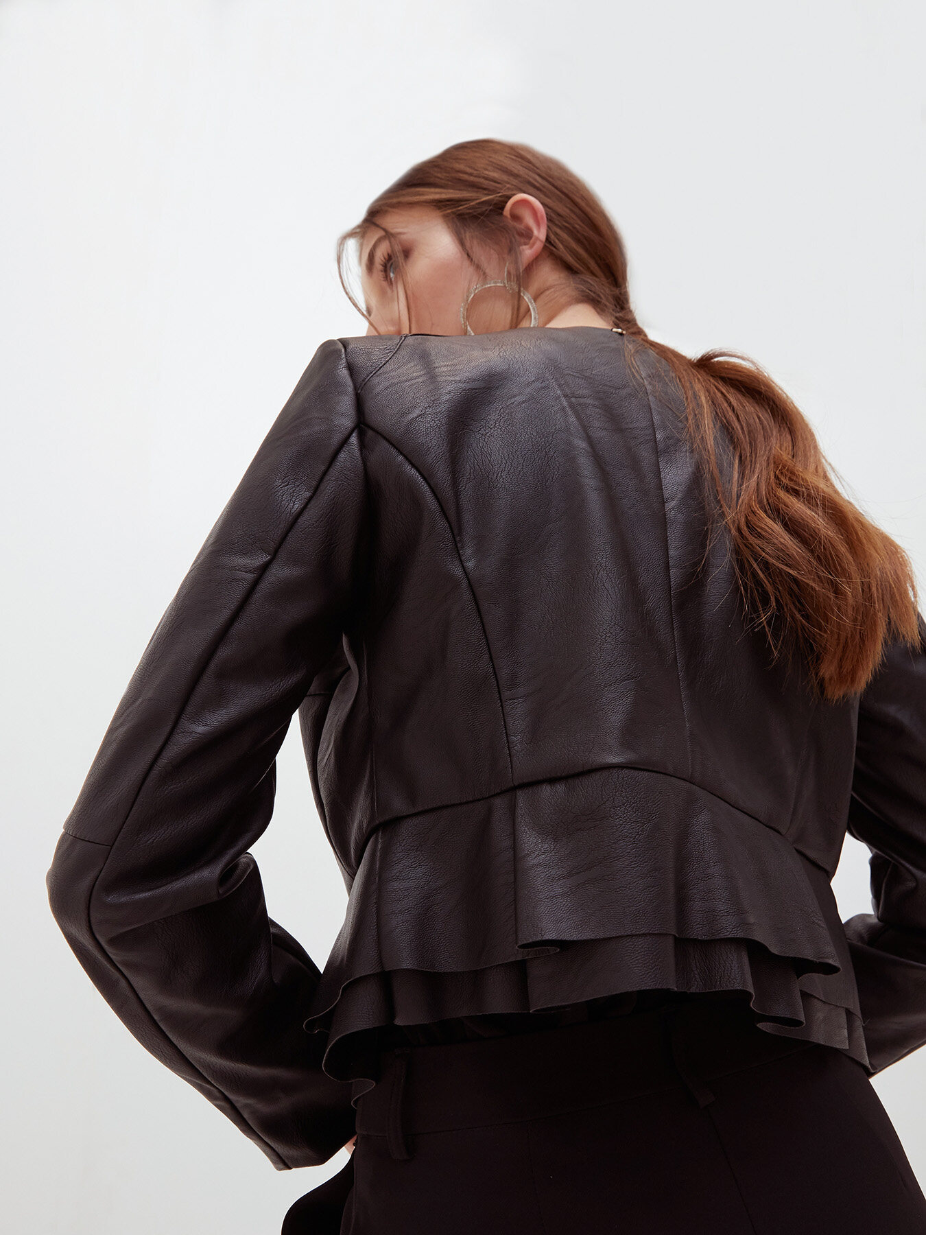 Faux leather peplum outlet jacket