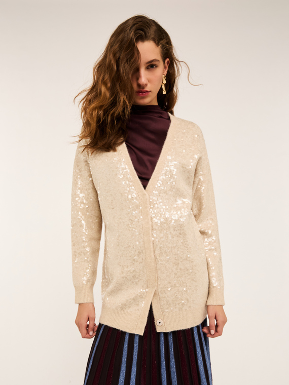 Cardigan in maglia misto lana full paillettes