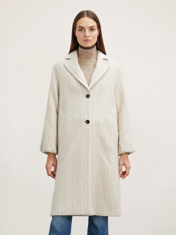 Wool blend herringbone yarn dyed coat