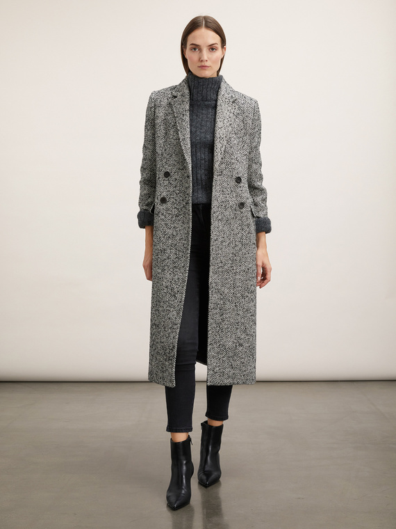 Wool blend herringbone yarn dyed coat