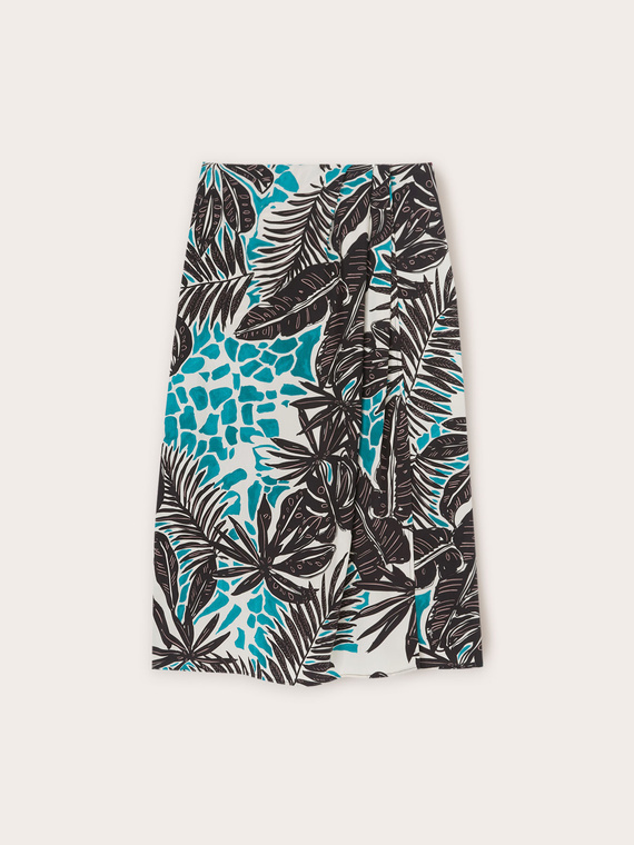 Midi wraparound tropical print skirt