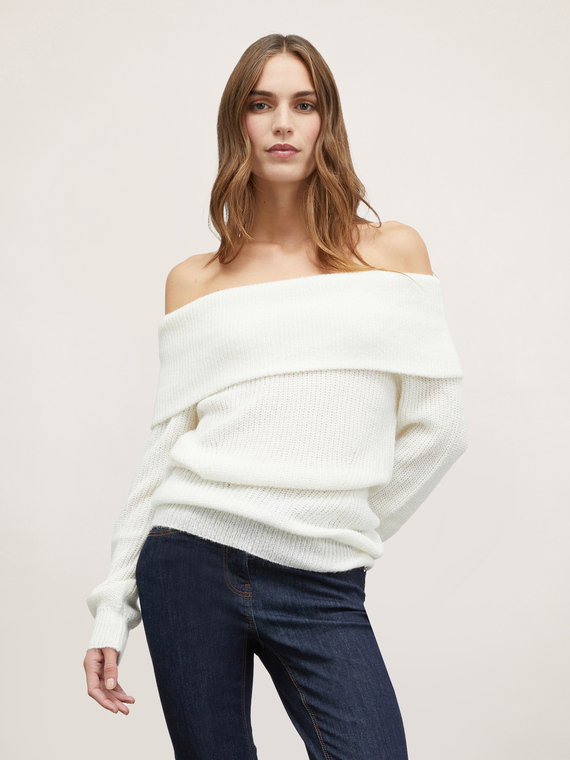 Maglia off-shoulder misto lana